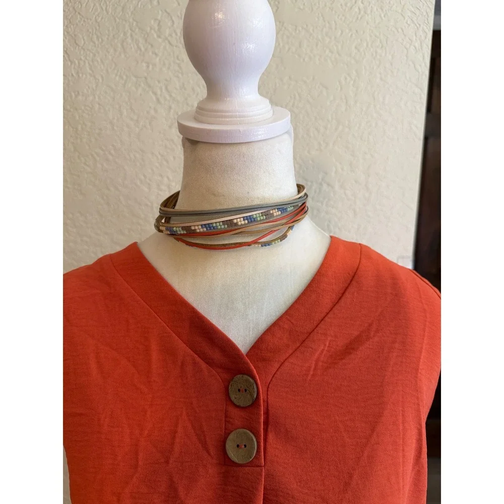 Multi-Strand‎ Leather Beaded Choker Necklace Womens Multicolor Boho